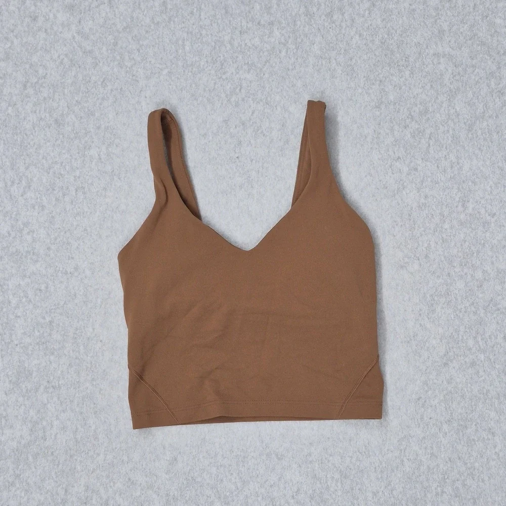 Lululemon Women Top 2 Brown Align Crop Tank‎ Wireless Shelf Bra Pullover